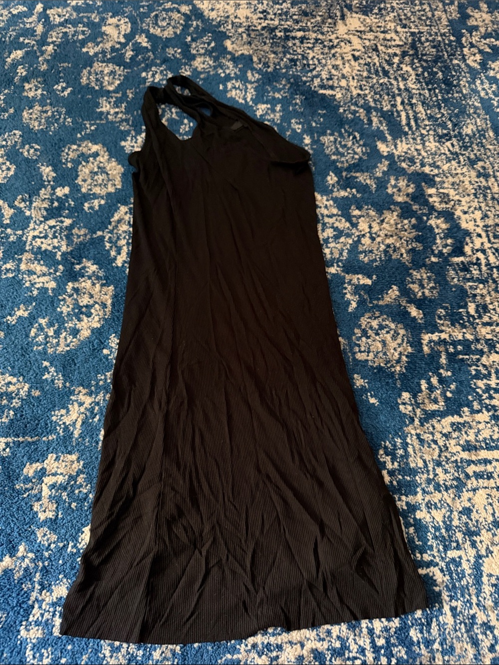SKIMS Black Ribbed Halter Maxi Dress